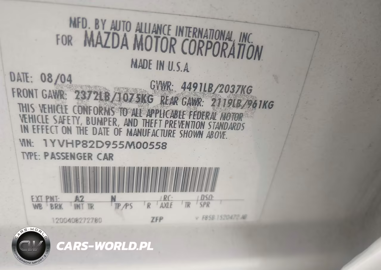 2005 Mazda Mazda6 S Sport VIN:1YVHP82D955M00558 - 9