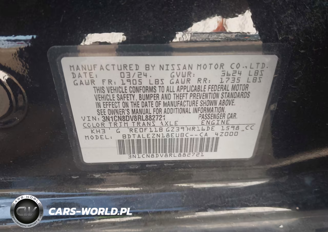 2024 Nissan Versa 1.6 S VIN:3N1CN8DV8RL882721 - 9