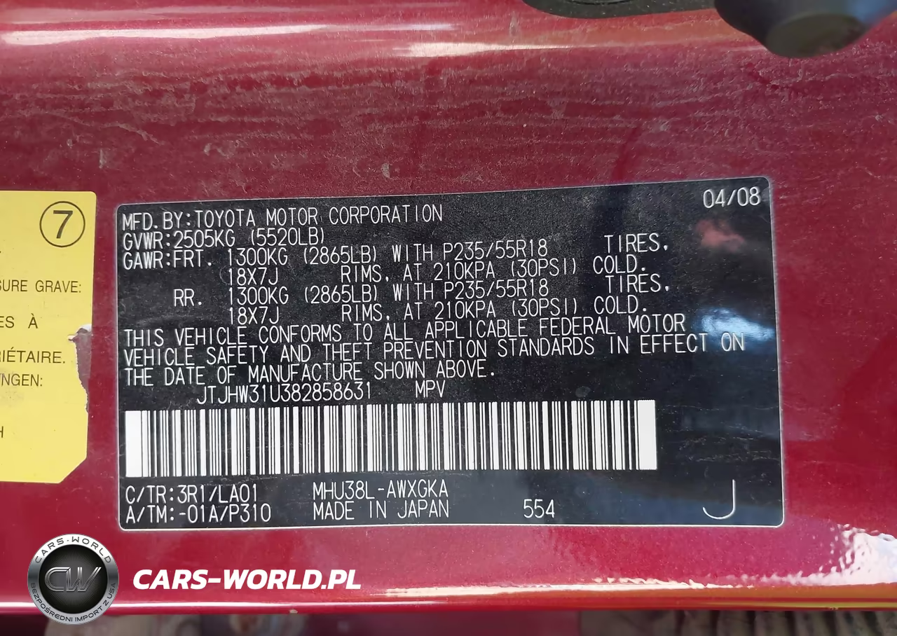 2008 Lexus Rx 400H VIN:JTJHW31U382858631 - 9