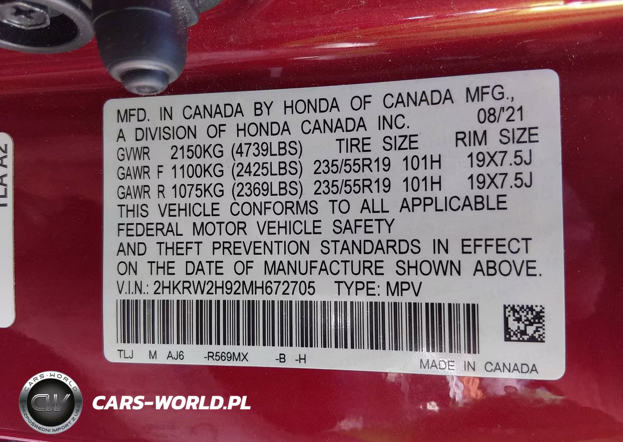 2021 Honda Cr-V Awd Touring VIN:2HKRW2H92MH672705 - 9