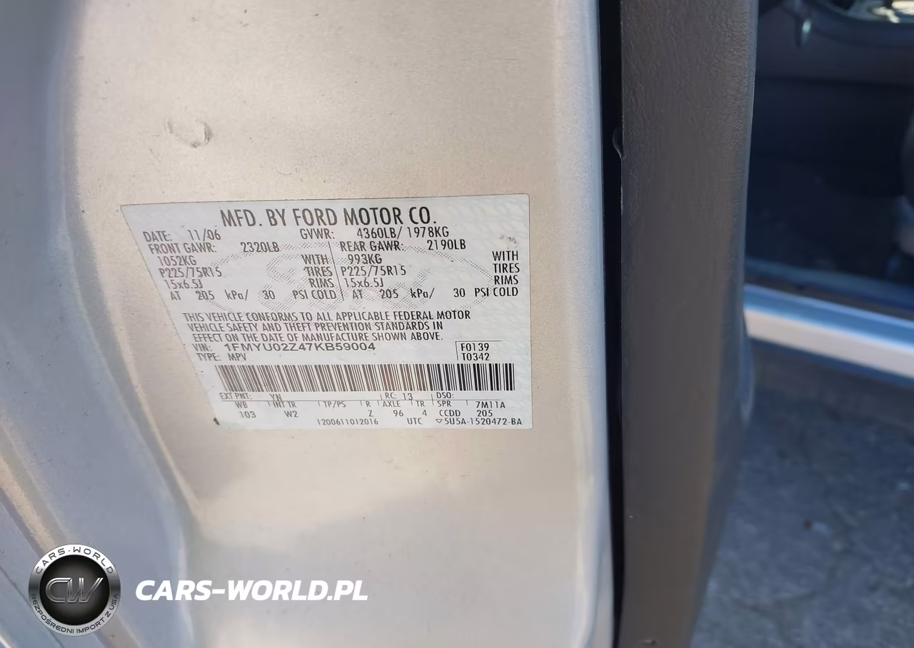 2007 Ford Escape Xls-Xls Manual VIN:1FMYU02Z47KB59004 - 9