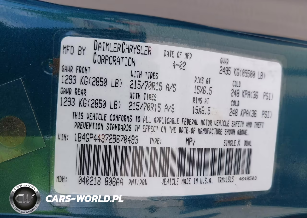 2002 Dodge Grand Caravan Sport VIN:1B4GP44372B670493 - 9