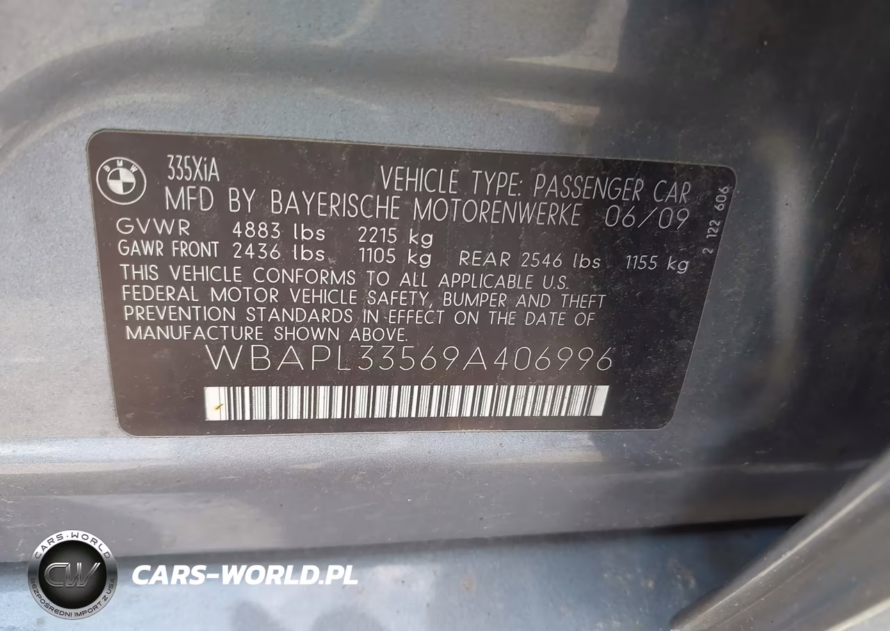 2009 BMW 335I xDrive VIN:WBAPL33569A406996 - 9