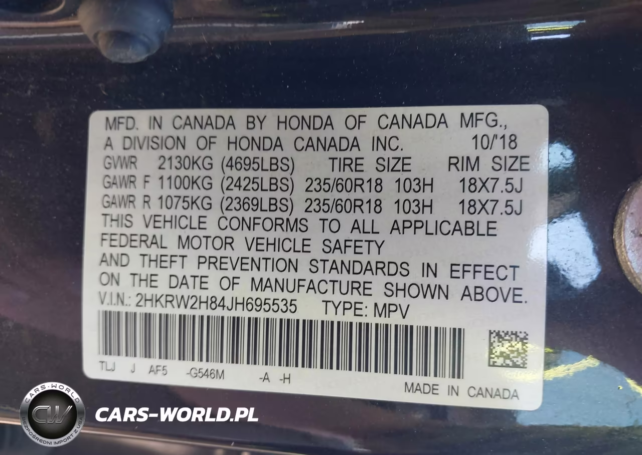 2018 Honda Cr-V Ex-L-Ex-L Navi VIN:2HKRW2H84JH695535 - 9