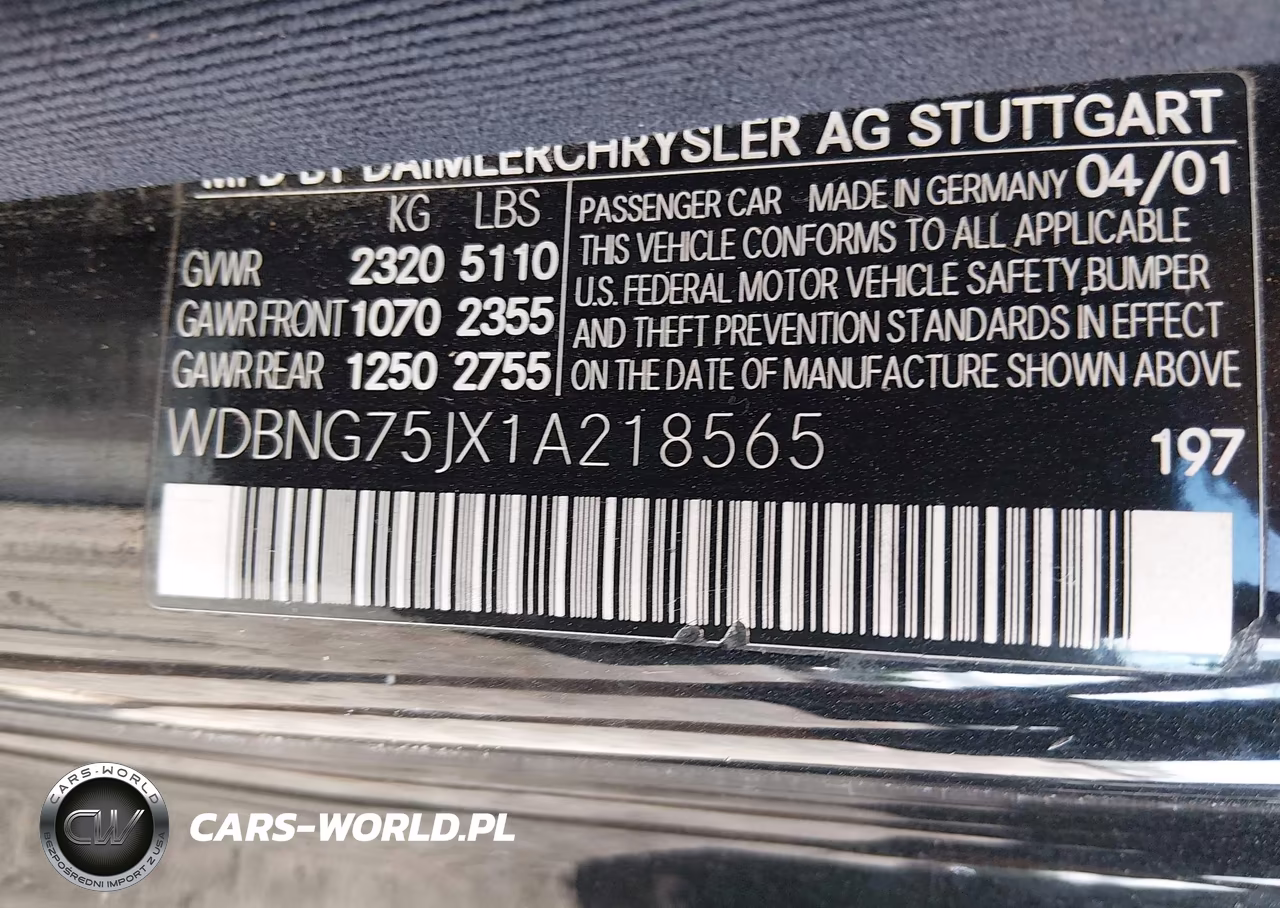 2001 Mercedes-Benz S 500 VIN:WDBNG75JX1A218565 - 9