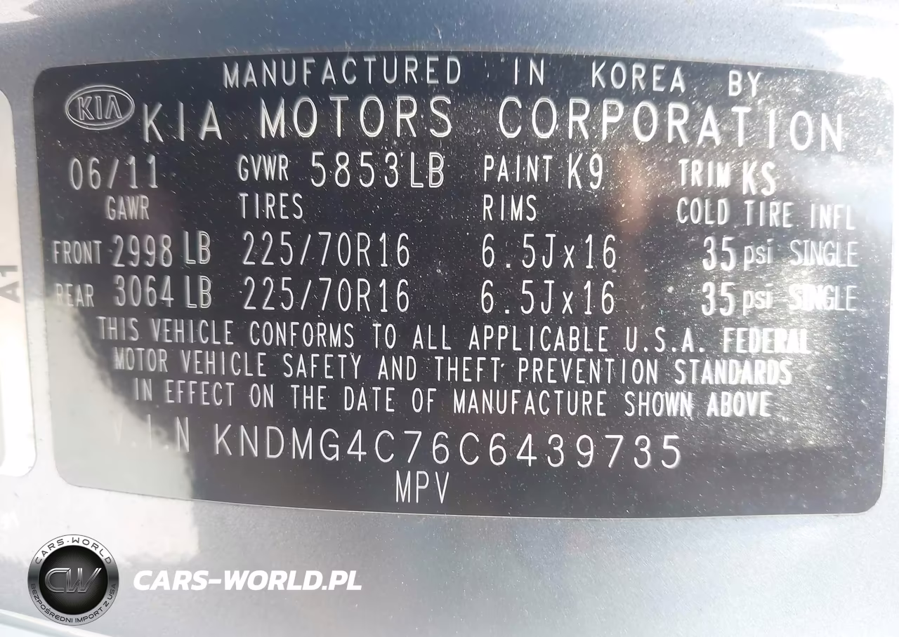 2012 Kia Sedona Lx VIN:KNDMG4C76C6439735 - 9
