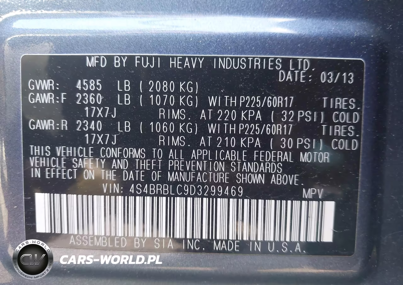 2013 Subaru Outback 2.5I Limited VIN:4S4BRBLC9D3299469 - 9