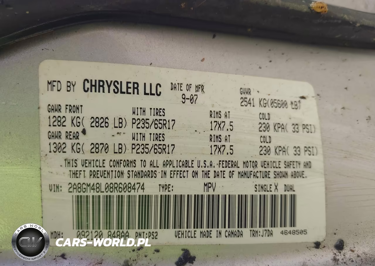 2008 Chrysler Pacifica Lx VIN:2A8GM48L08R608474 - 9