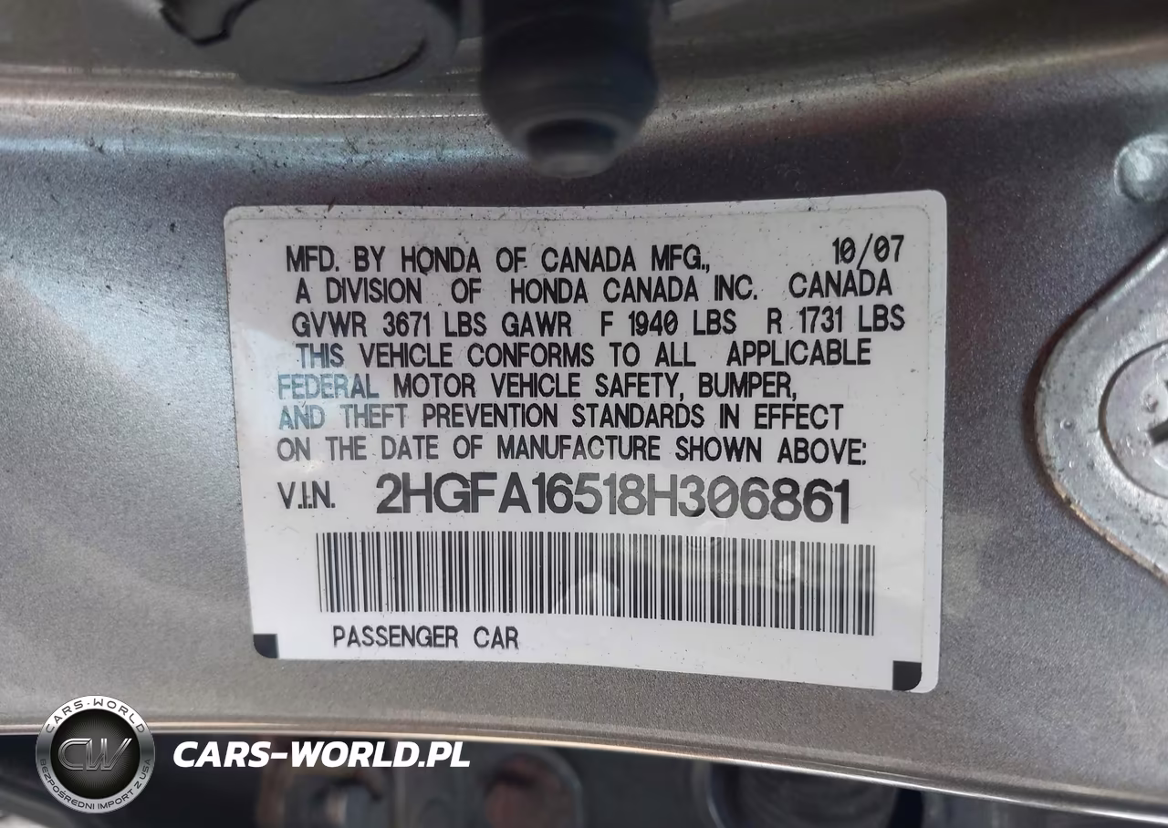 2008 Honda Civic Lx VIN:2HGFA16518H306861 - 9