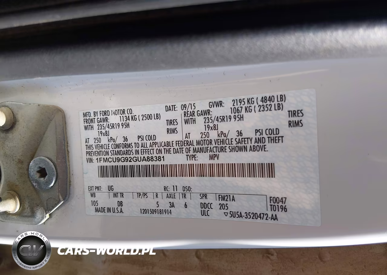 2016 Ford Escape Se VIN:1FMCU9G92GUA88381 - 9