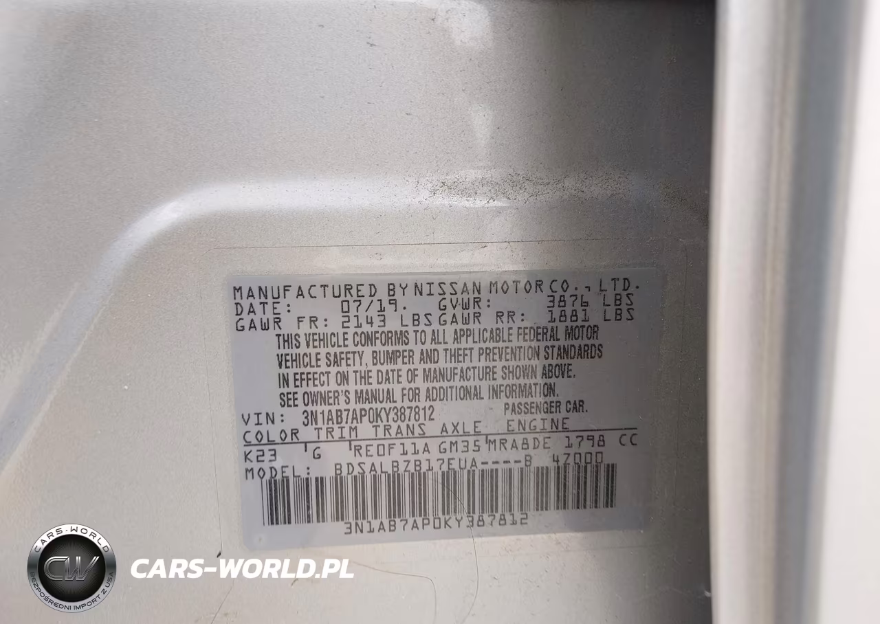 2019 Nissan Sentra S VIN:3N1AB7AP0KY387812 - 9