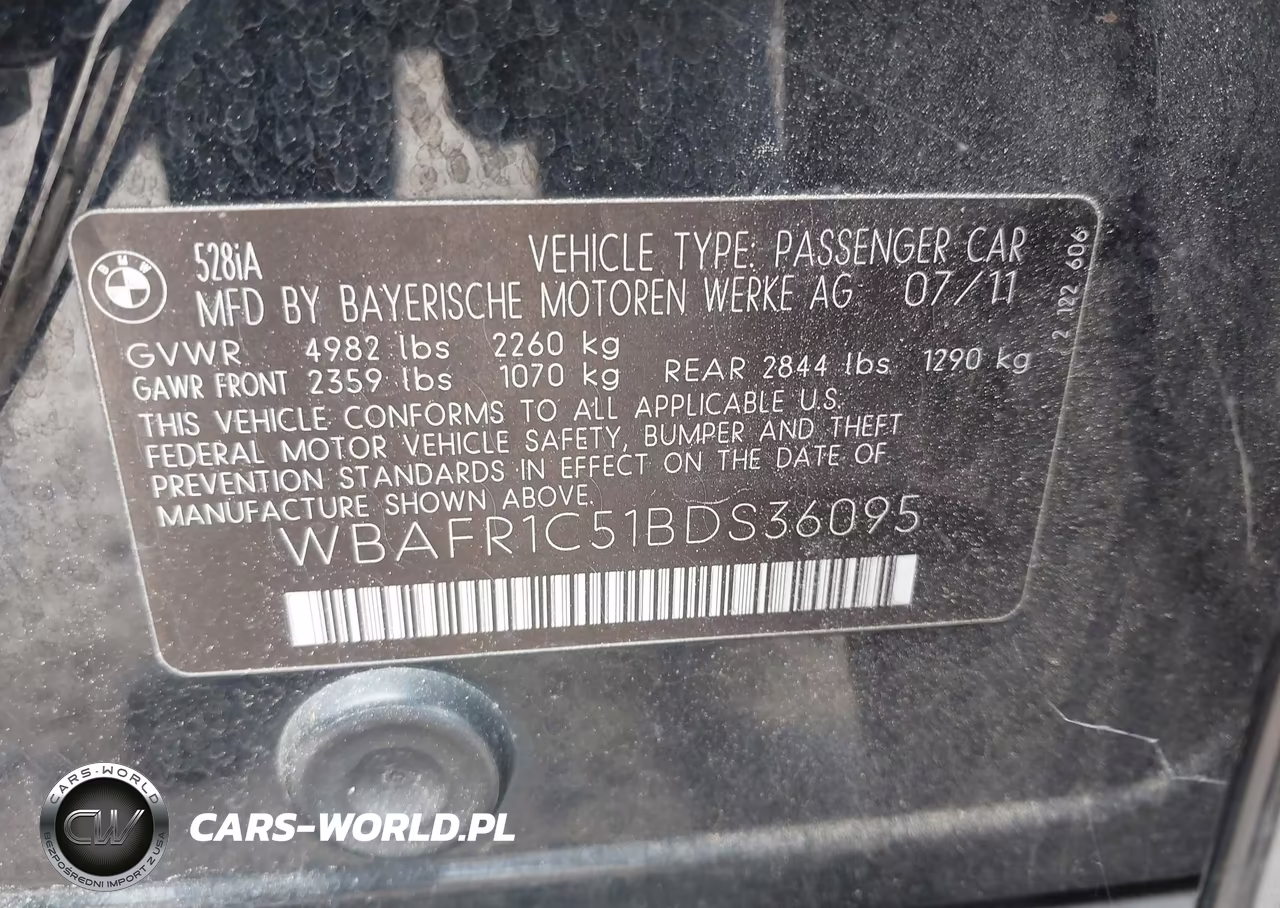2011 BMW 528I VIN:WBAFR1C51BDS36095 - 9