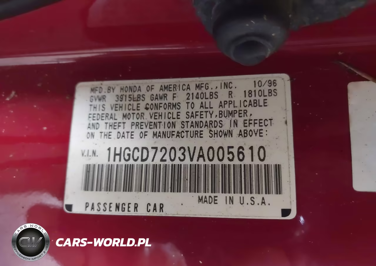 1997 Honda Accord Se VIN:1HGCD7203VA005610 - 9