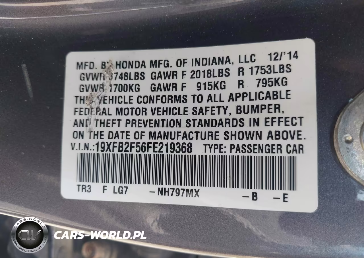2015 Honda Civic Lx VIN:19XFB2F56FE219368 - 9