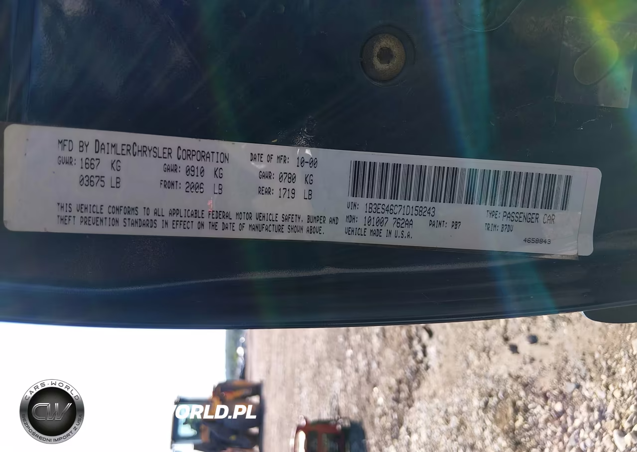 2001 Dodge Neon Se VIN:1B3ES46C71D158243 - 9