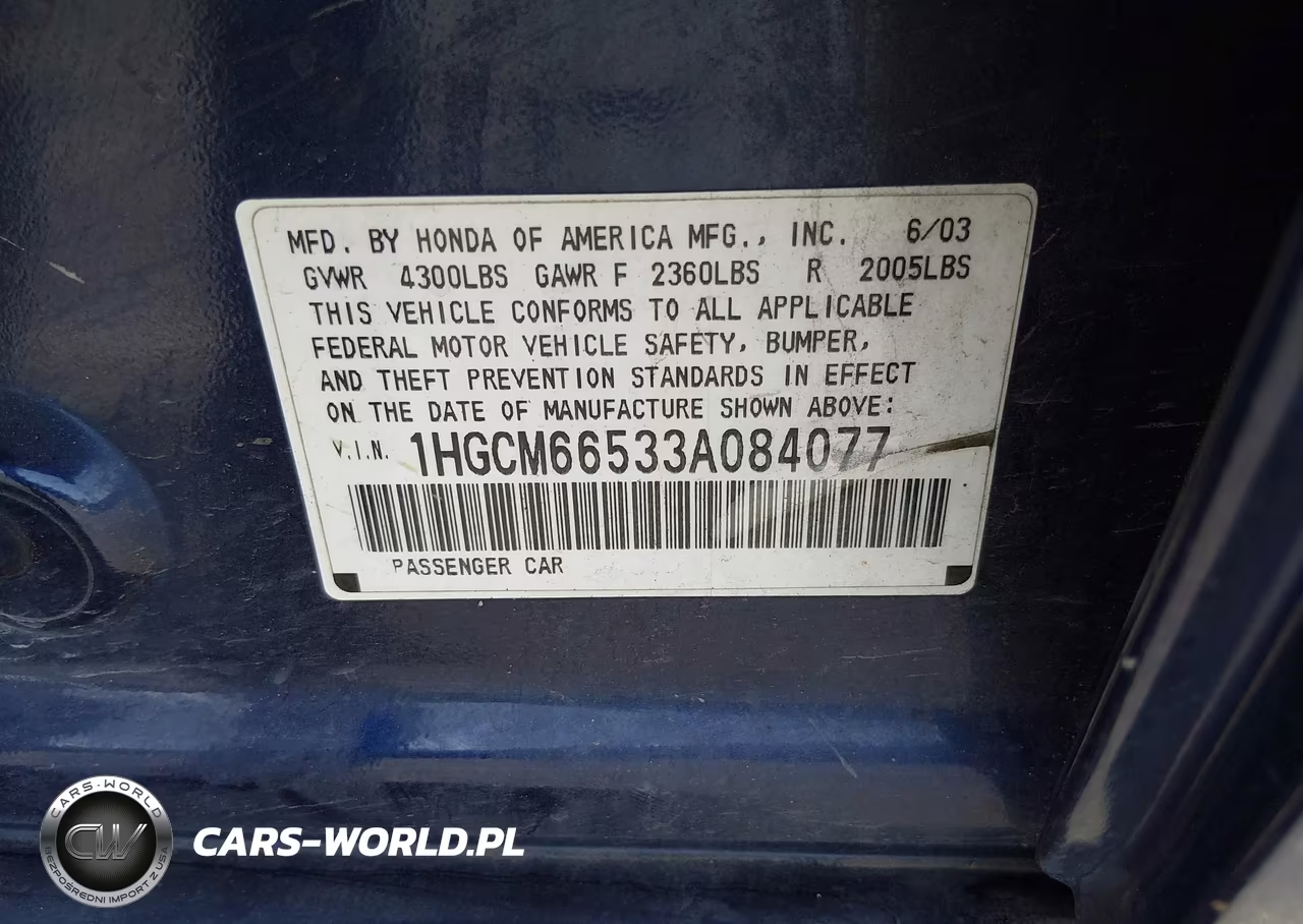 2003 Honda Accord 3.0 Ex VIN:1HGCM66533A084077 - 9