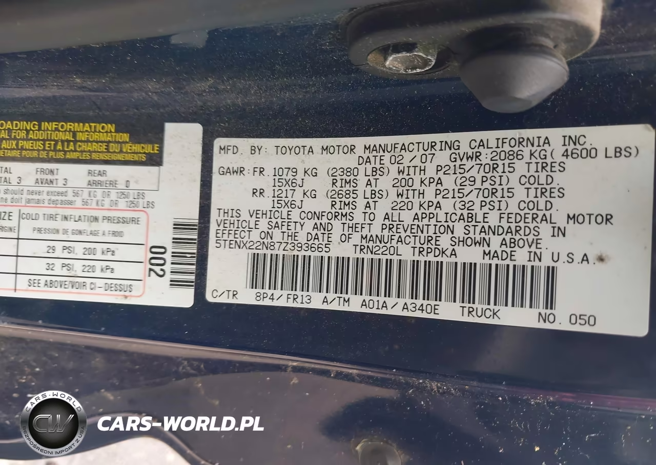 2007 Toyota Tacoma VIN:5TENX22N87Z393665 - 9