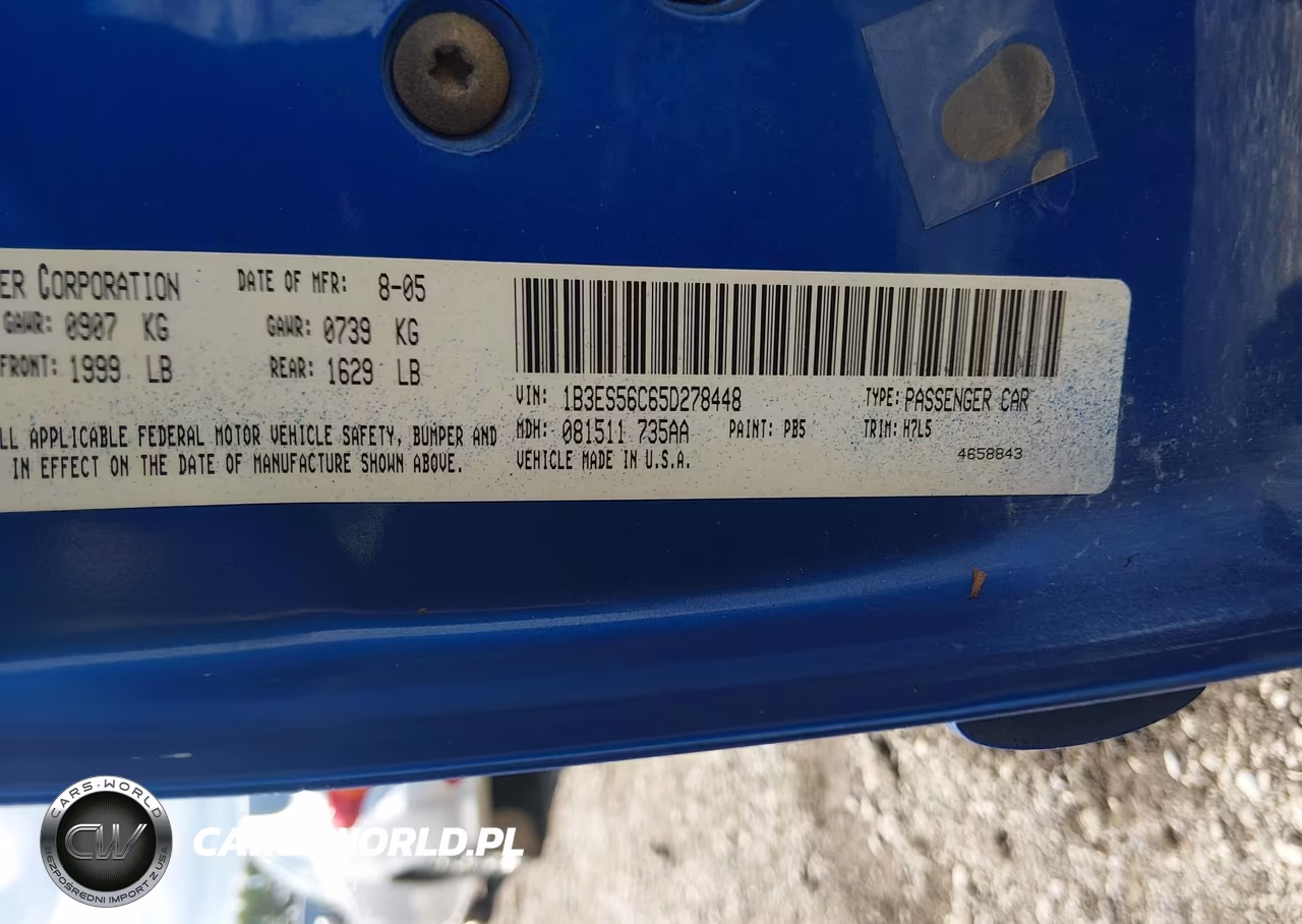 2005 Dodge Neon Sxt VIN:1B3ES56C65D278448 - 9
