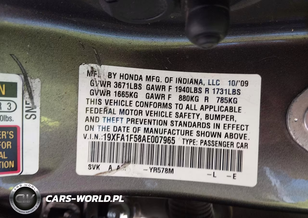 2010 Honda Civic Lx VIN:19XFA1F58AE007965 - 9