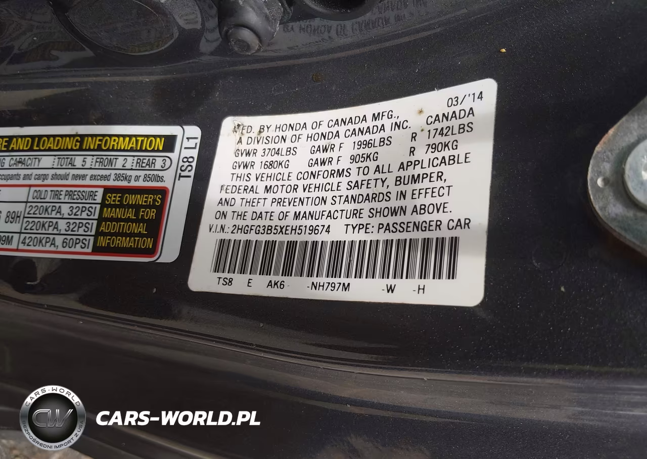 2014 Honda Civic Lx VIN:2HGFG3B5XEH519674 - 9
