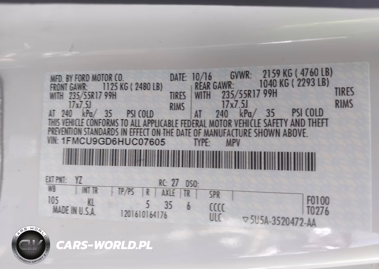 2017 Ford Escape Se VIN:1FMCU9GD6HUC07605 - 9