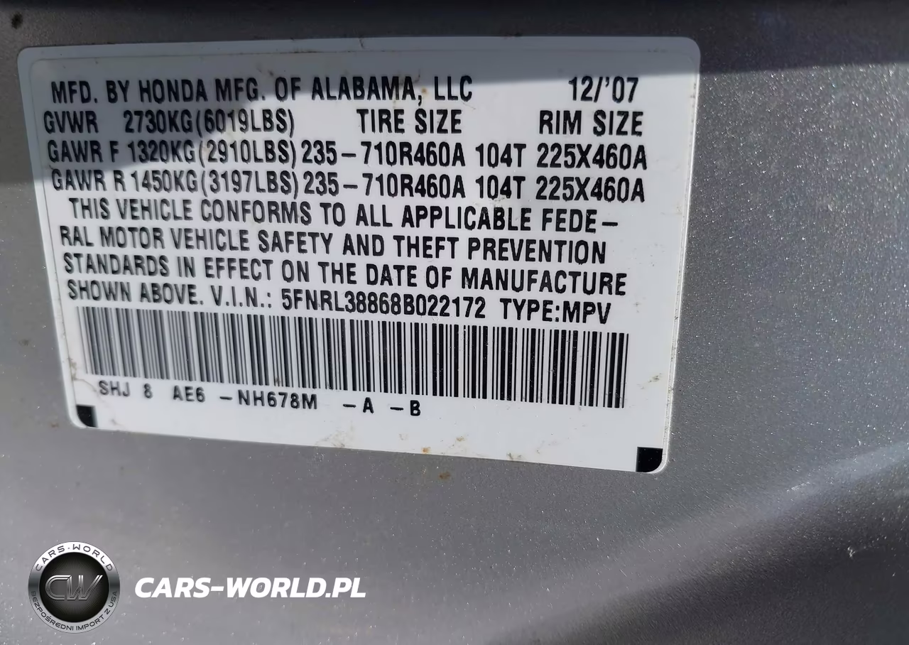 2008 Honda Odyssey Touring VIN:5FNRL38868B022172 - 9