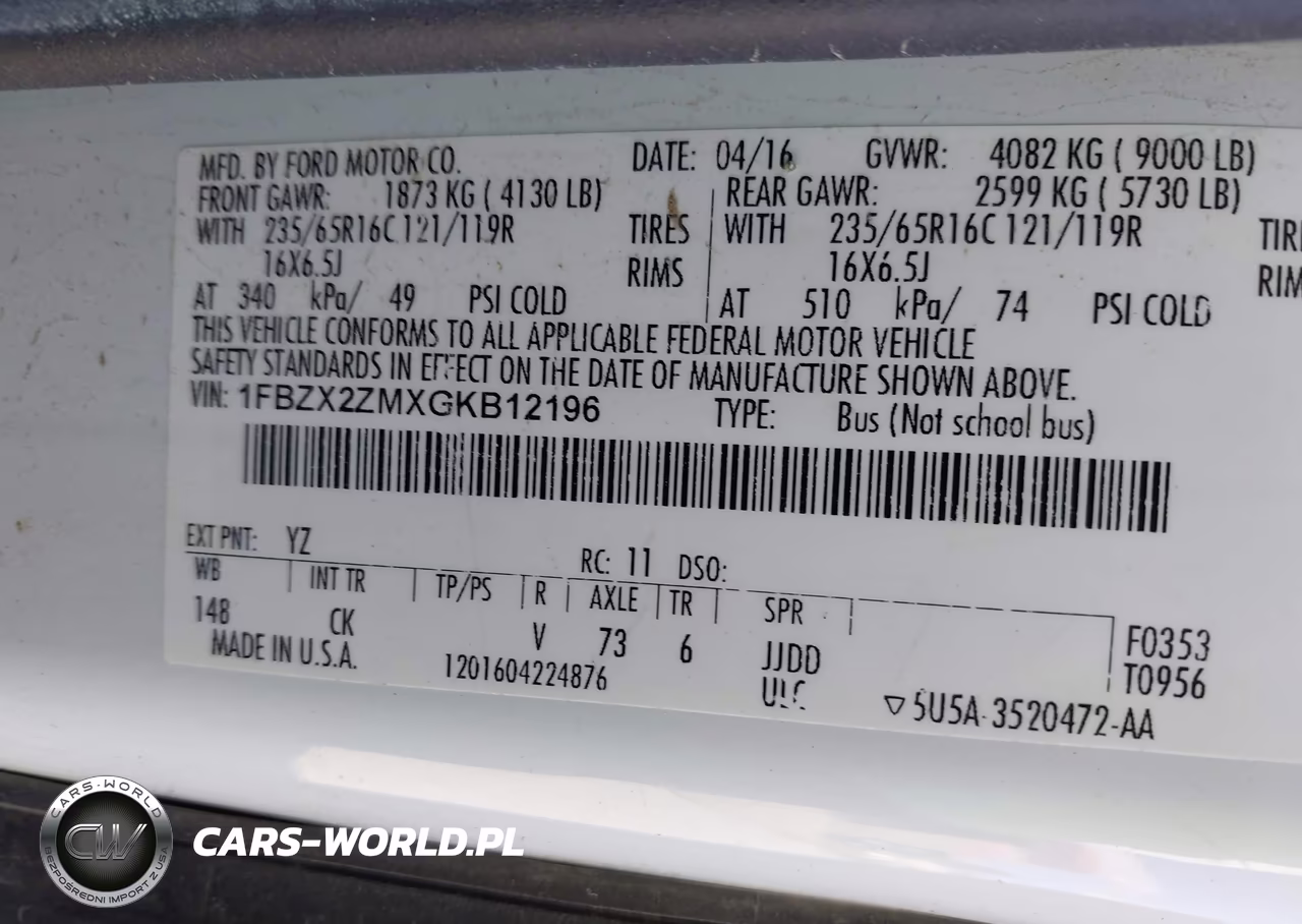 2016 Ford Transit-350 Xlt VIN:1FBZX2ZMXGKB12196 - 9