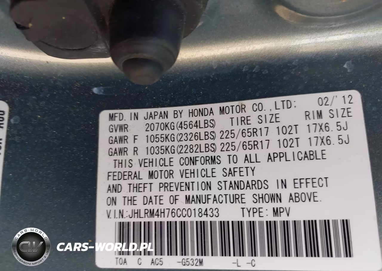 2012 Honda Cr-V Ex-L VIN:JHLRM4H76CC018433 - 9