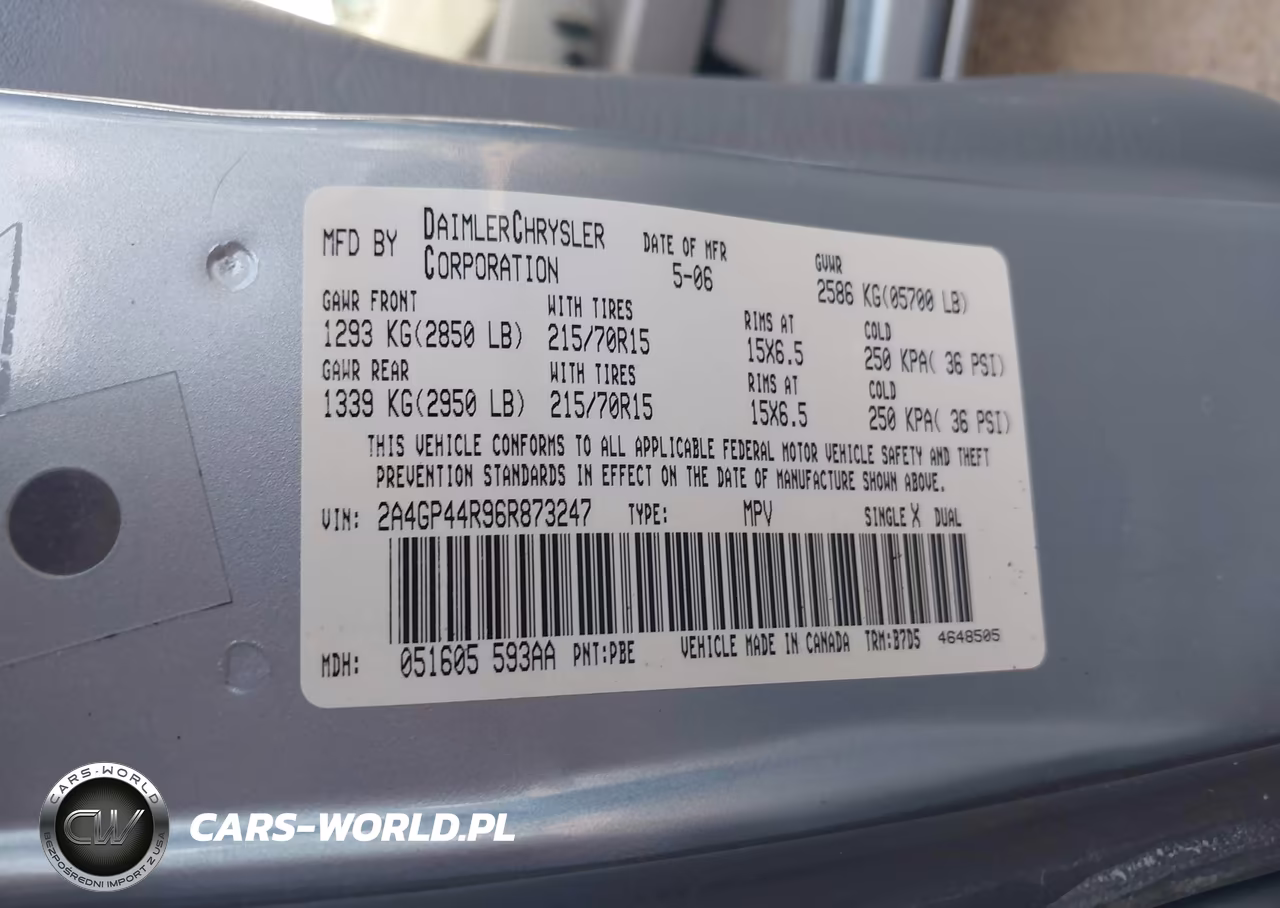 2006 Chrysler Town & Country Lx VIN:2A4GP44R96R873247 - 9