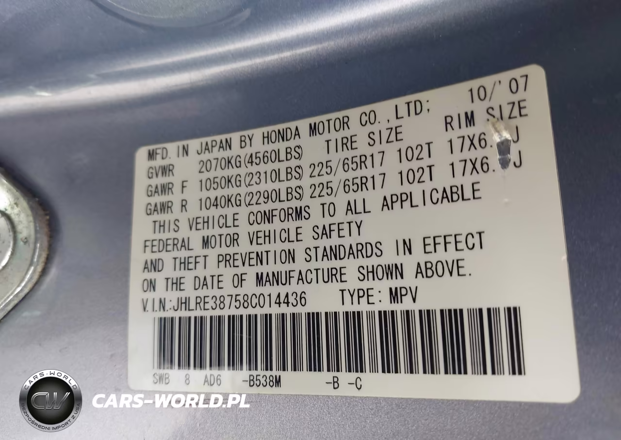 2008 Honda Cr-V Ex-L VIN:JHLRE38758C014436 - 9