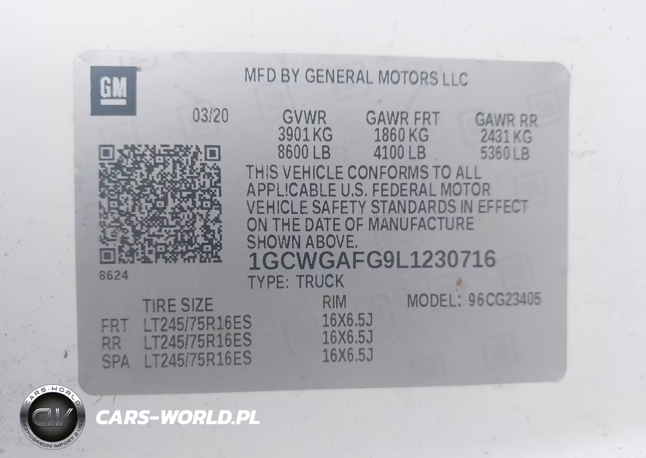 2020 Chevrolet Express Cargo Rwd 2500 Regular Wheelbase Wt VIN:1GCWGAFG9L1230716 - 9
