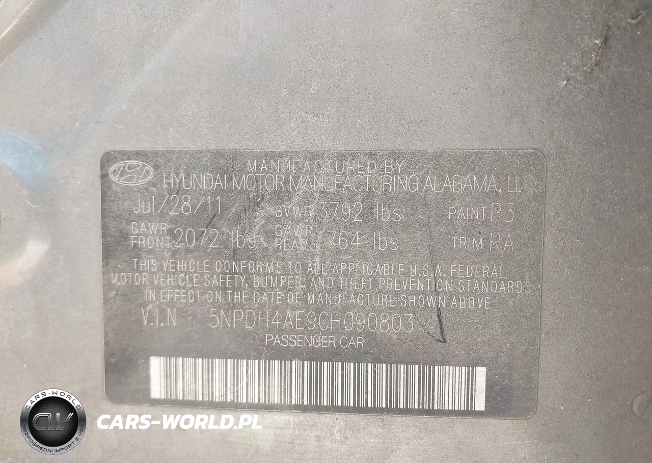 2012 Hyundai Elantra Limited VIN:5NPDH4AE9CH090803 - 9