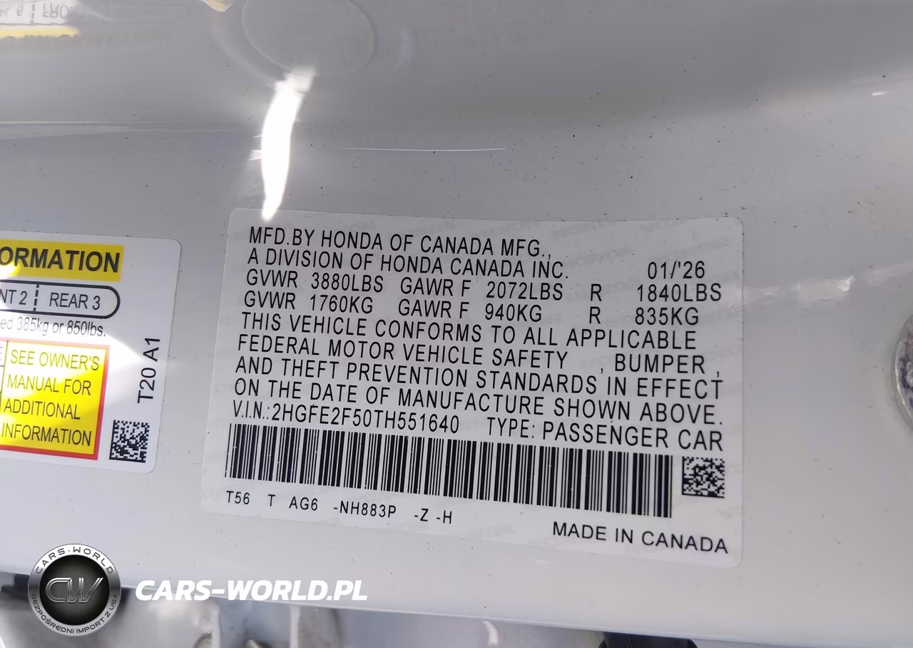 2026 Honda Civic Sport VIN:2HGFE2F50TH551640 - 9