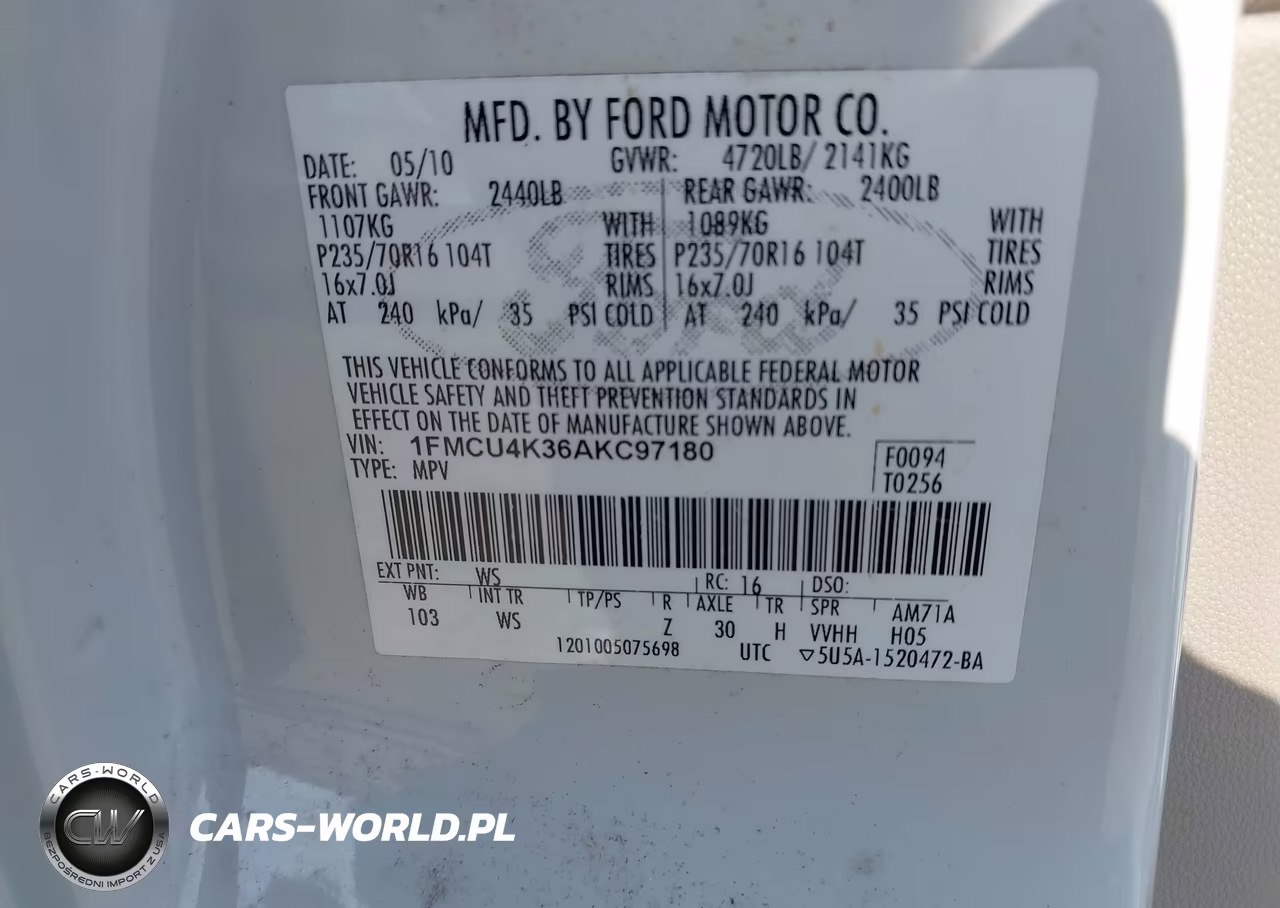 2010 Ford Escape Hybrid Limited VIN:1FMCU4K36AKC97180 - 9
