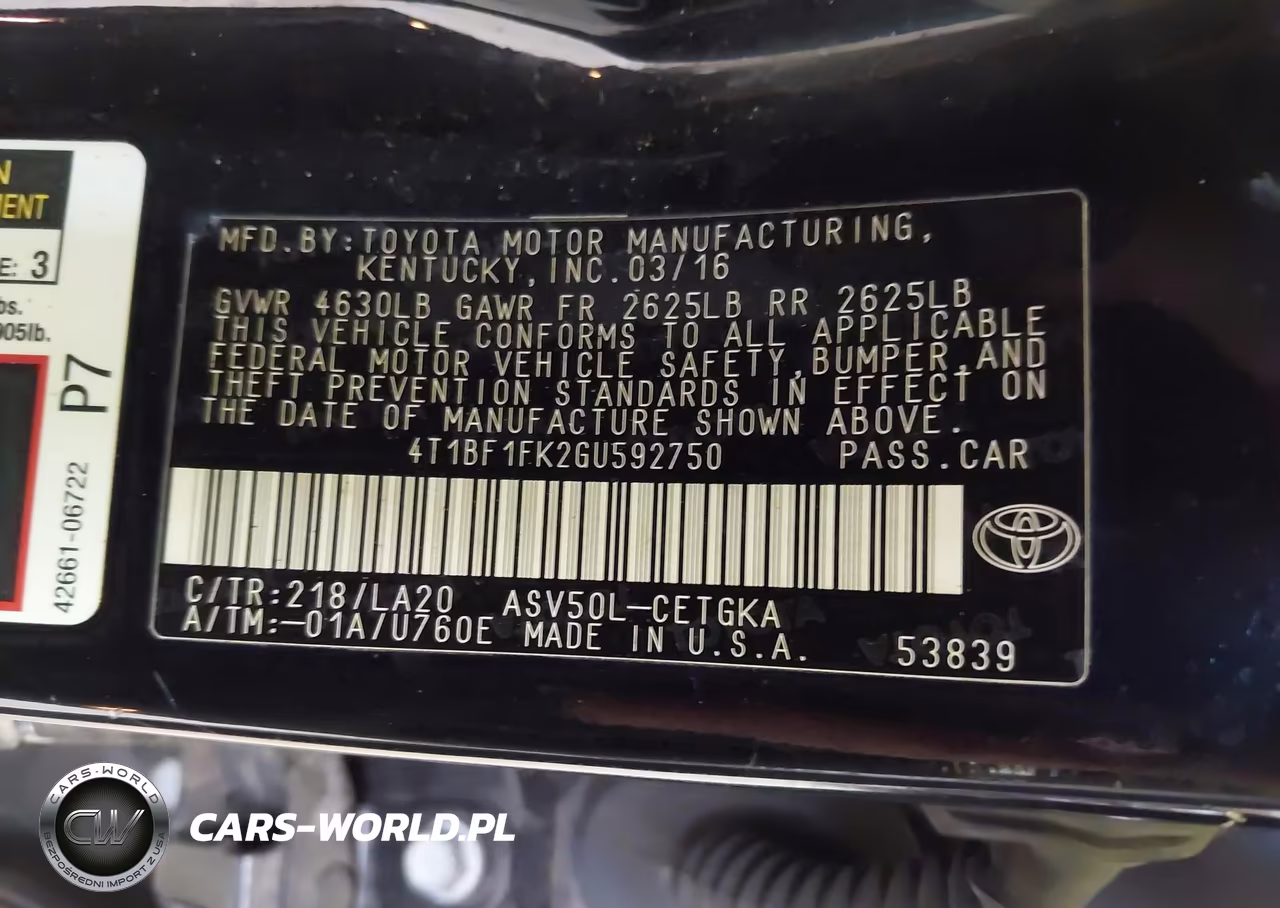 2016 Toyota Camry Xle VIN:4T1BF1FK2GU592750 - 9