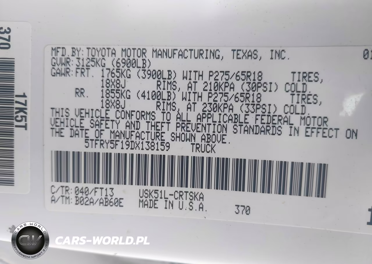 2013 Toyota Tundra Grade 5.7L V8 VIN:5TFRY5F19DX138159 - 9