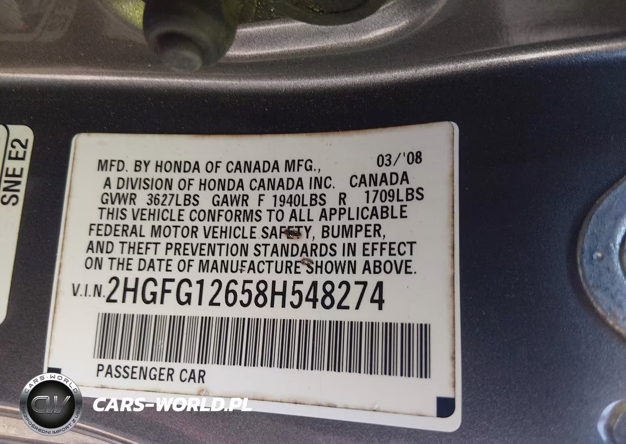 2008 Honda Civic Lx VIN:2HGFG12658H548274 - 9