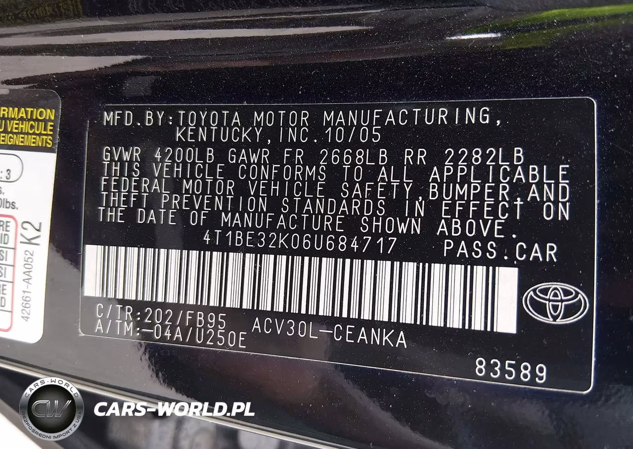 2006 Toyota Camry Le VIN:4T1BE32K06U684717 - 9