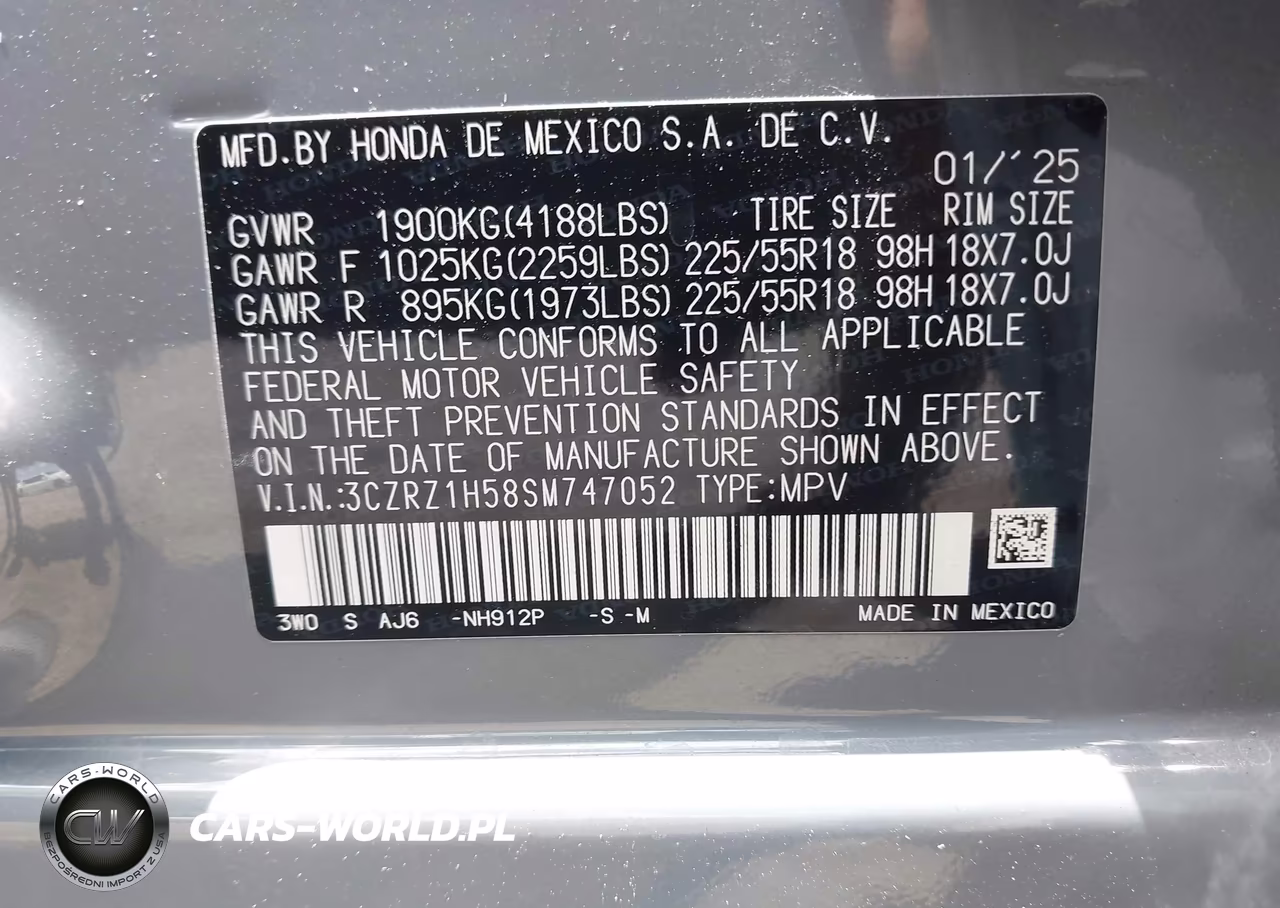 2025 Honda Hr-V 2Wd Sport VIN:3CZRZ1H58SM747052 - 9