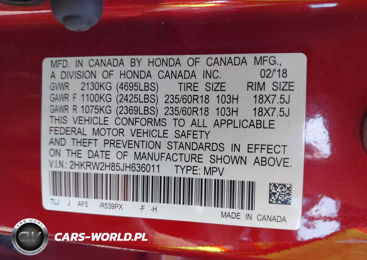 2018 Honda Cr-V Ex-L-Ex-L Navi VIN:2HKRW2H85JH636011 - 9