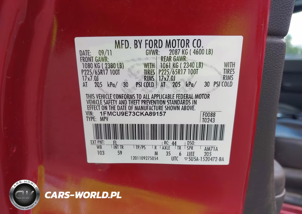 2012 Ford Escape Limited VIN:1FMCU9E73CKA89157 - 9
