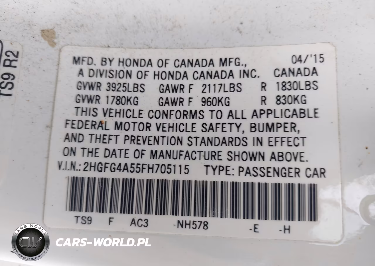 2015 Honda Civic Si VIN:2HGFG4A55FH705115 - 9