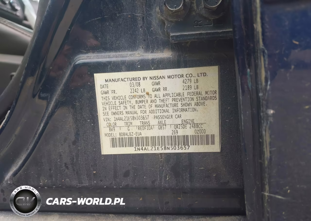 2008 Nissan Altima 2.5 Sl VIN:1N4AL21E58N503657 - 9