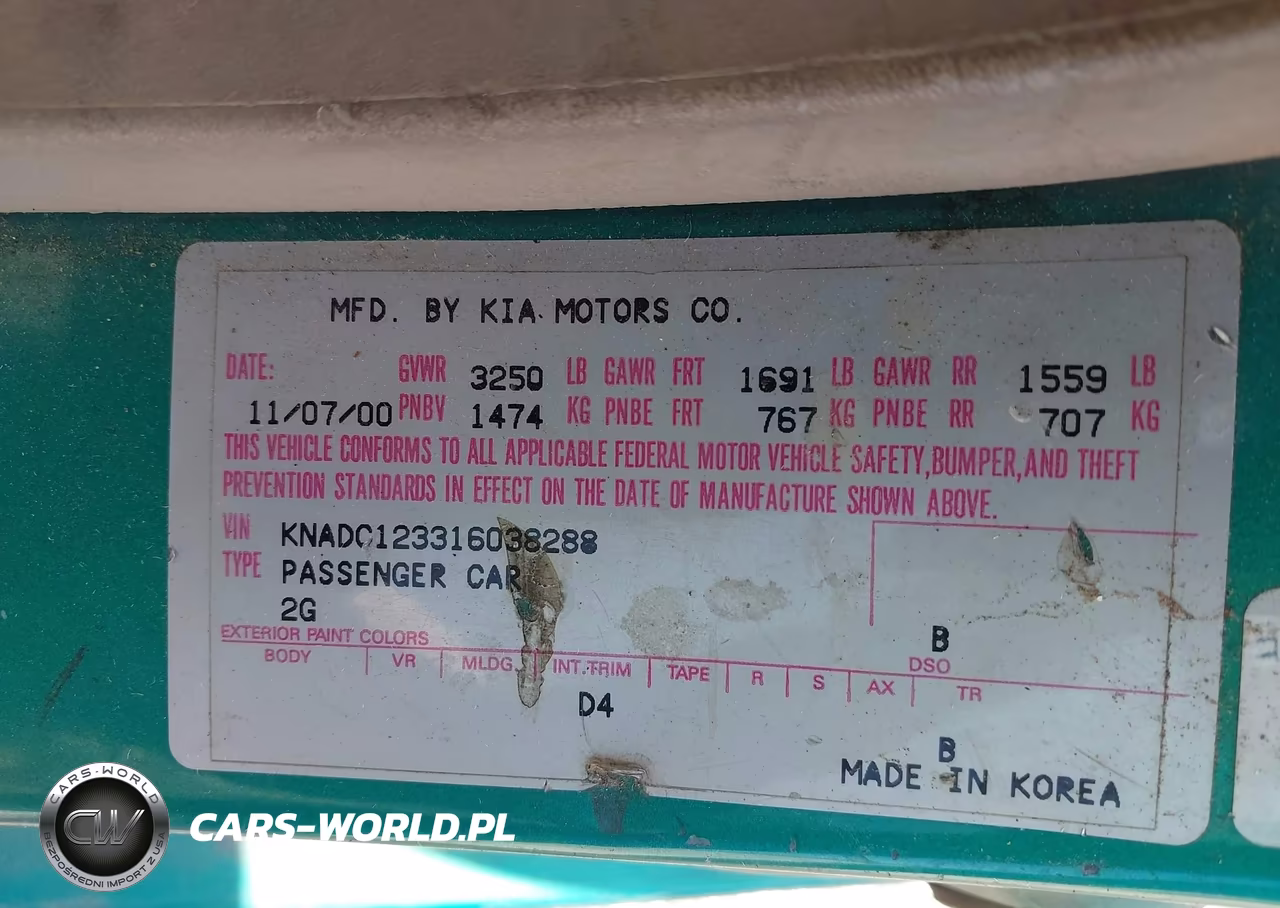 2001 Kia Rio VIN:KNADC123316038288 - 9