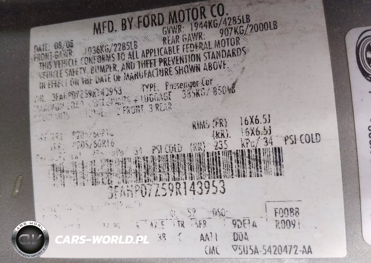 2009 Ford Fusion Se VIN:3FAHP07Z59R143953 - 9