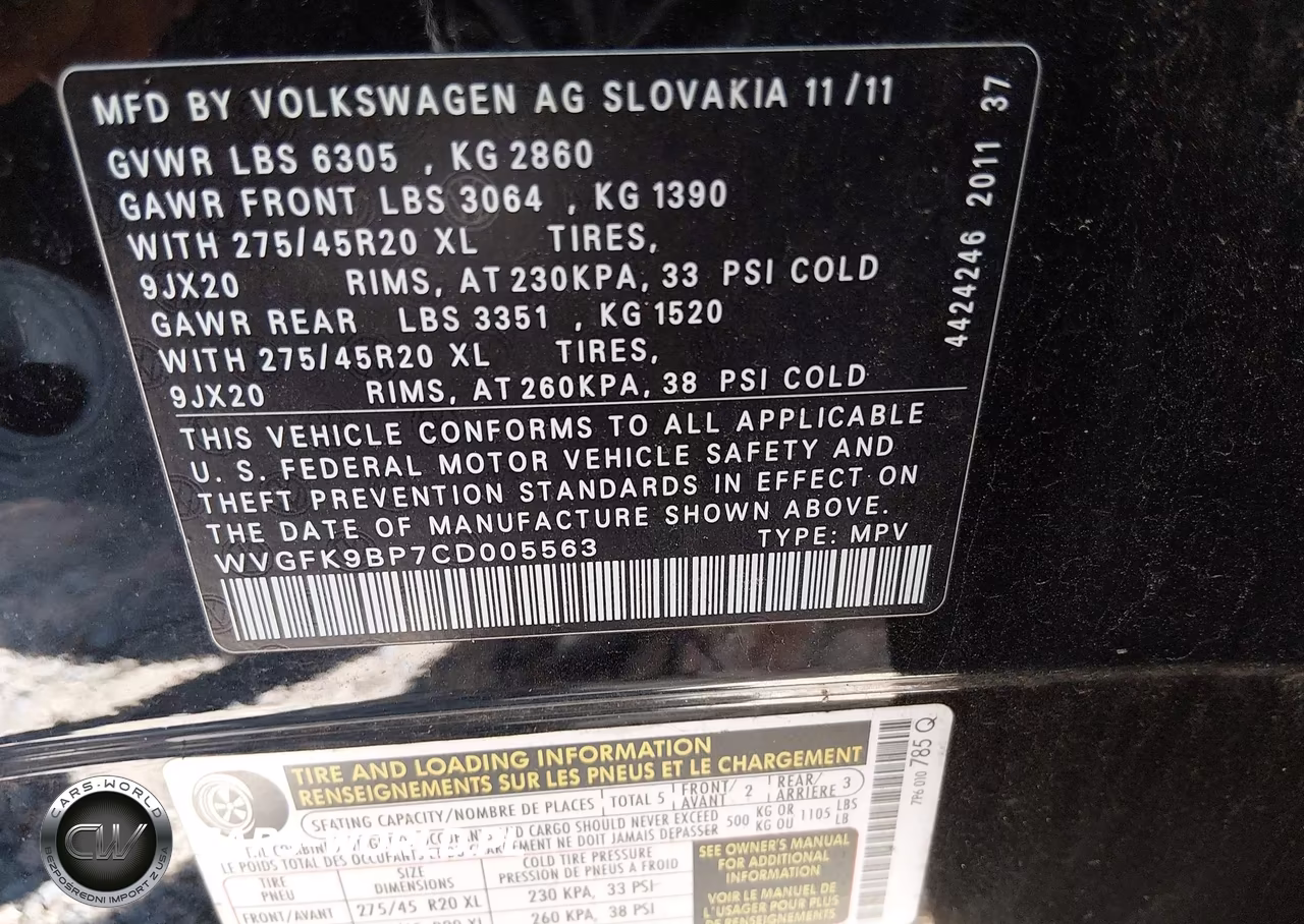 2012 Volkswagen Touareg Tdi Executive VIN:WVGFK9BP7CD005563 - 9