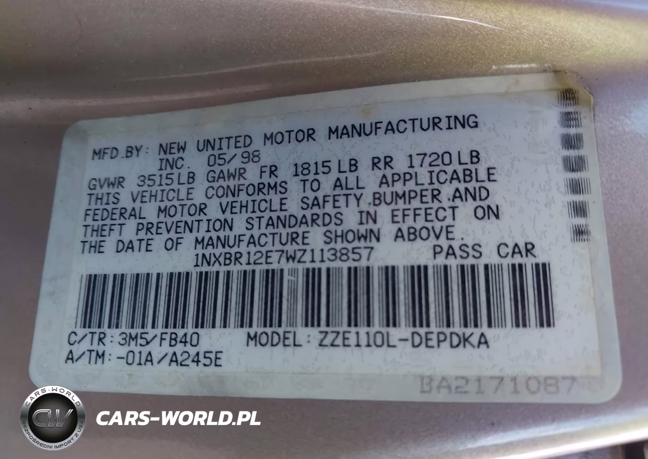 1998 Toyota Corolla Ce VIN:1NXBR12E7WZ113857 - 9
