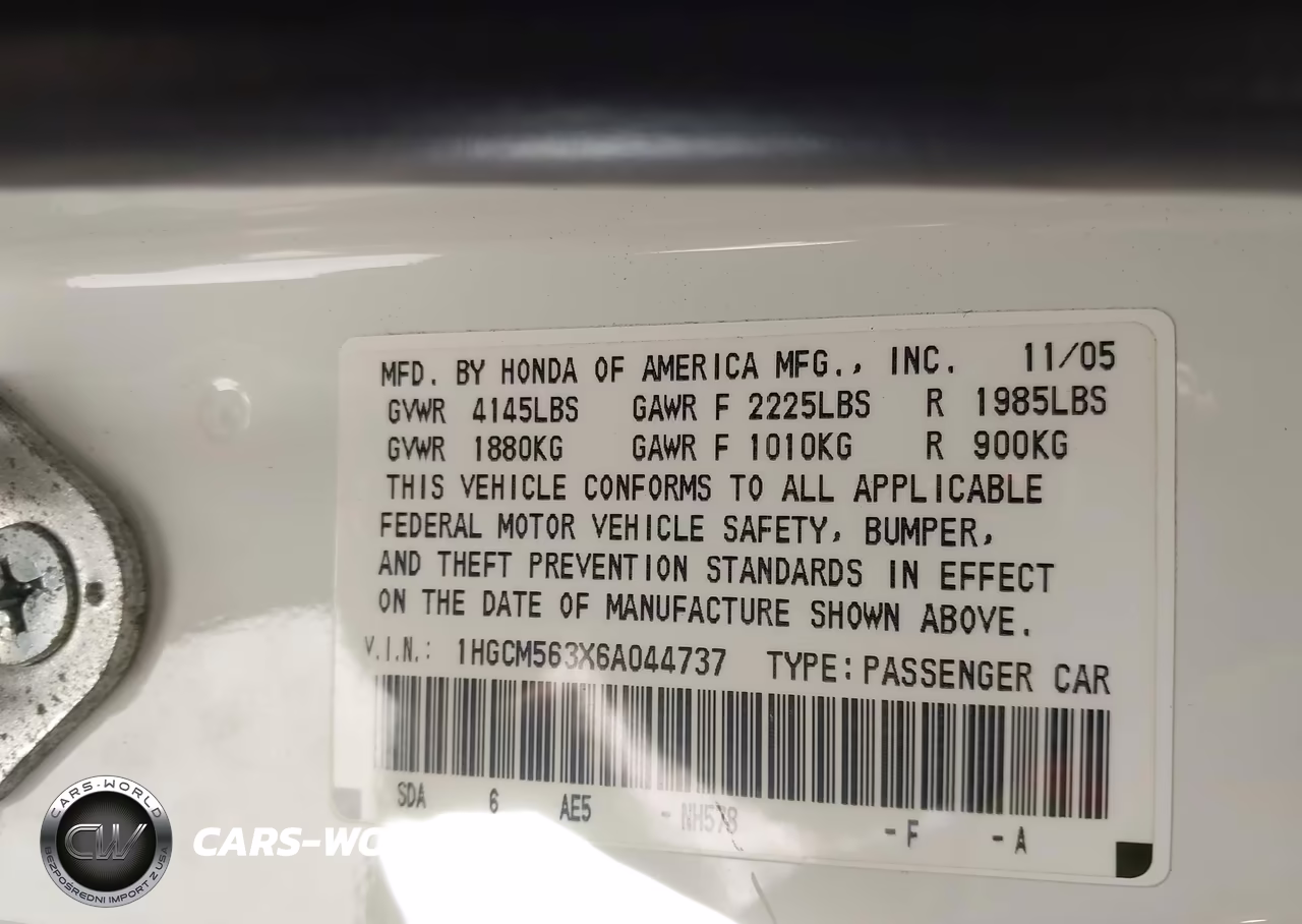 2006 Honda Accord 2.4 Se VIN:1HGCM563X6A044737 - 9
