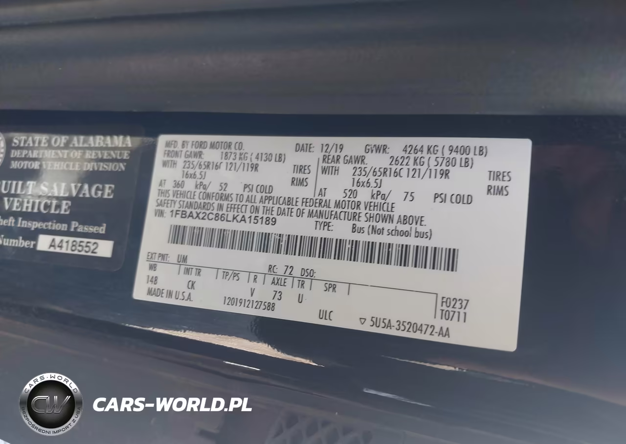 2020 Ford Transit T-350 VIN:1FBAX2C86LKA15189 - 9