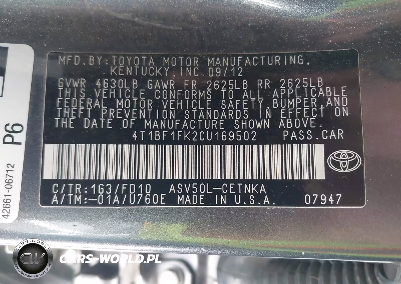 2012 Toyota Camry Le VIN:4T1BF1FK2CU169502 - 9